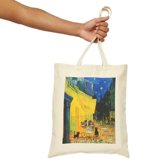 Van Gogh Cafe Terrace at Night Black Cat Tote - Picture 3 of 6